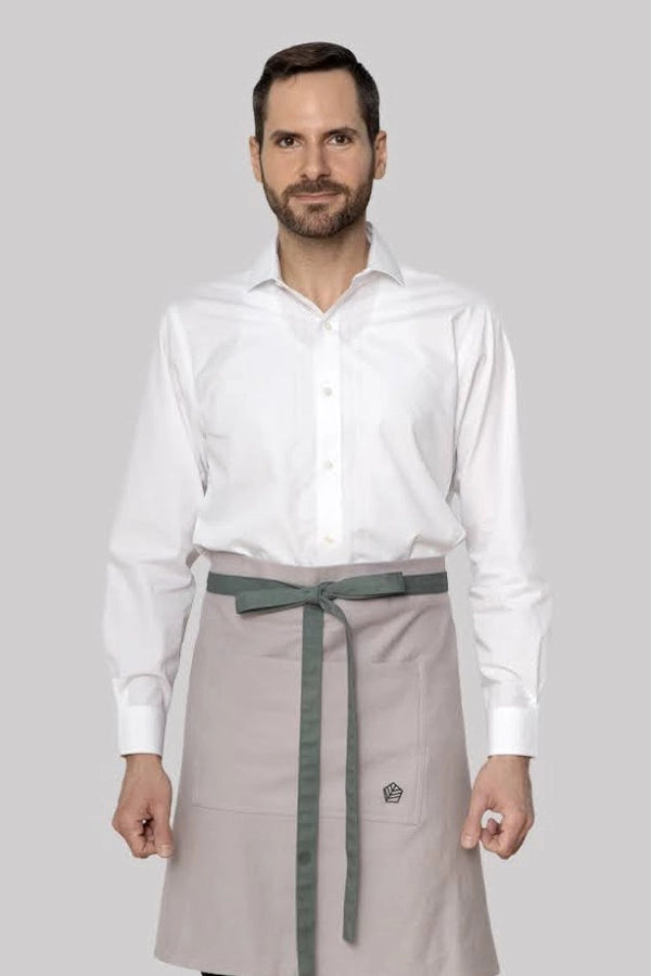 Taupe Bistro Apron with Sage Green Tie