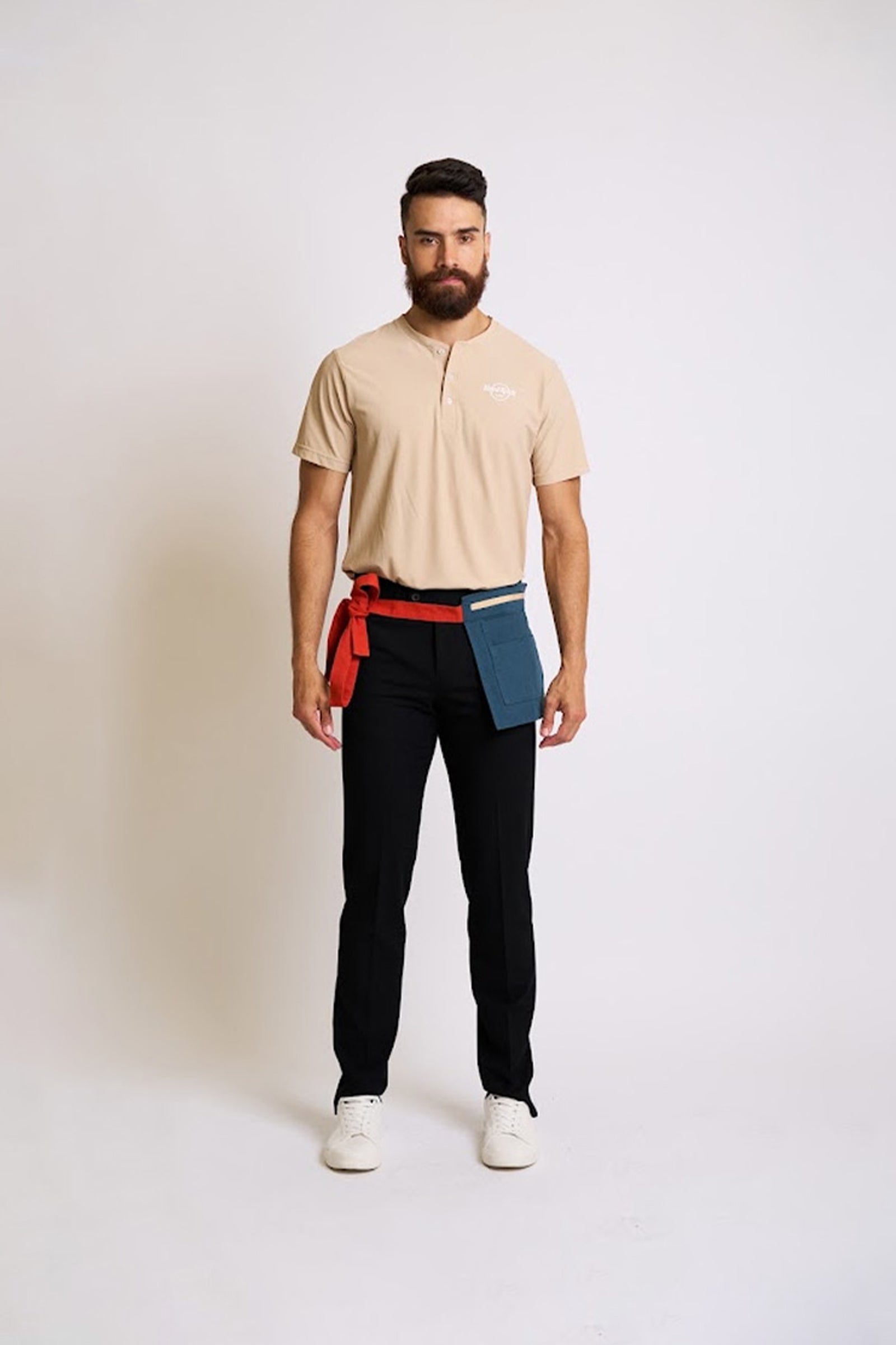 Beige Henley T-Shirt with Embroidered Logo