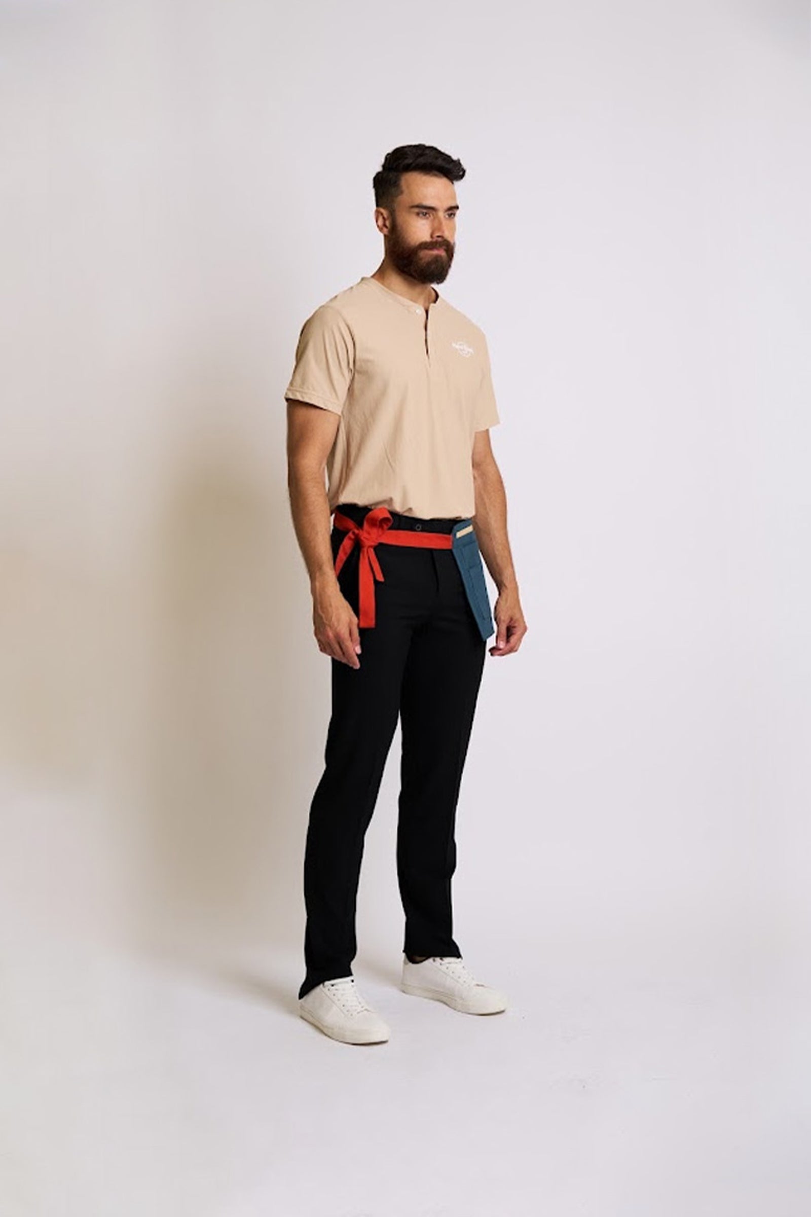 Beige Henley T-Shirt with Embroidered Logo