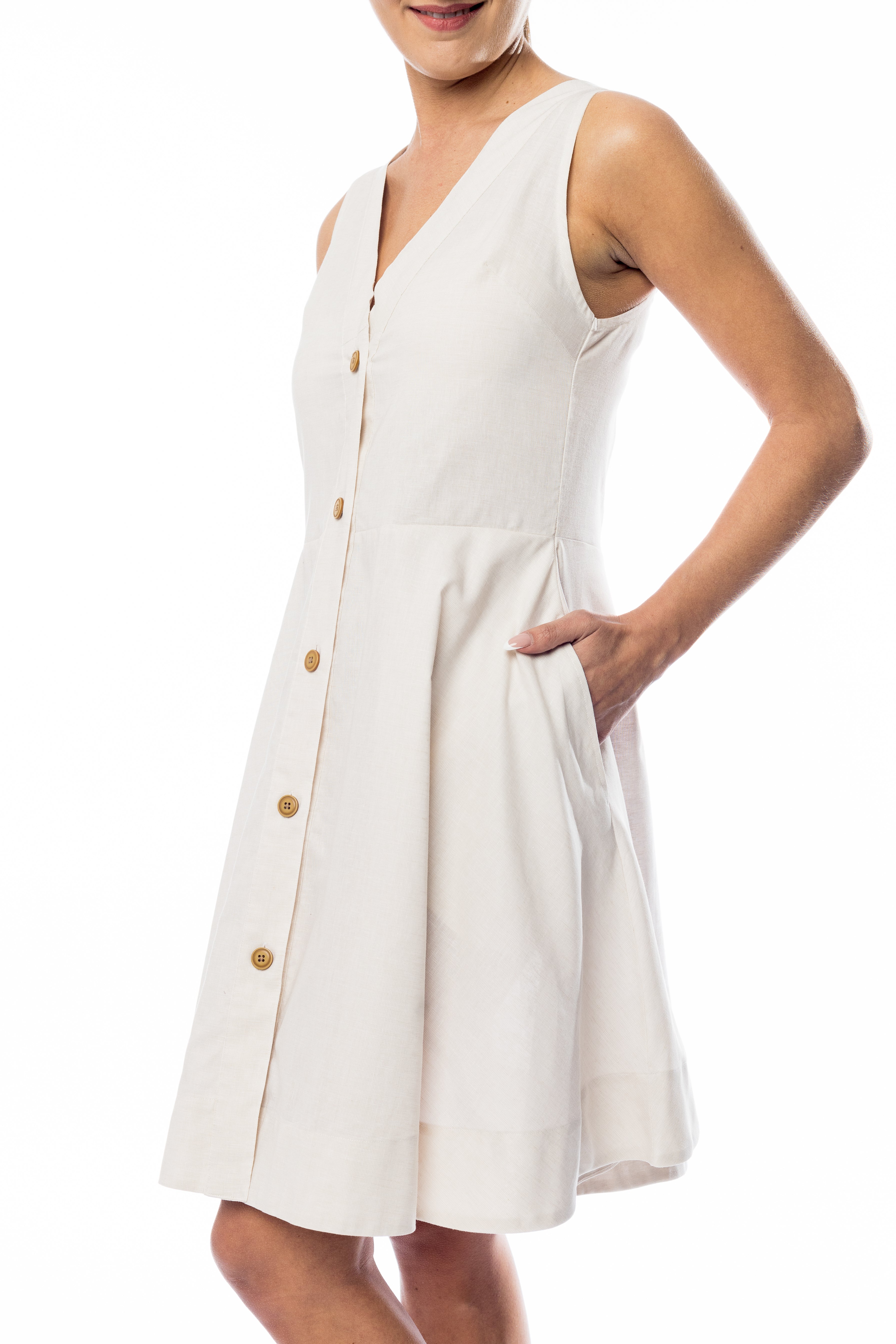 Classic White Sleeveless Button-Down Dress