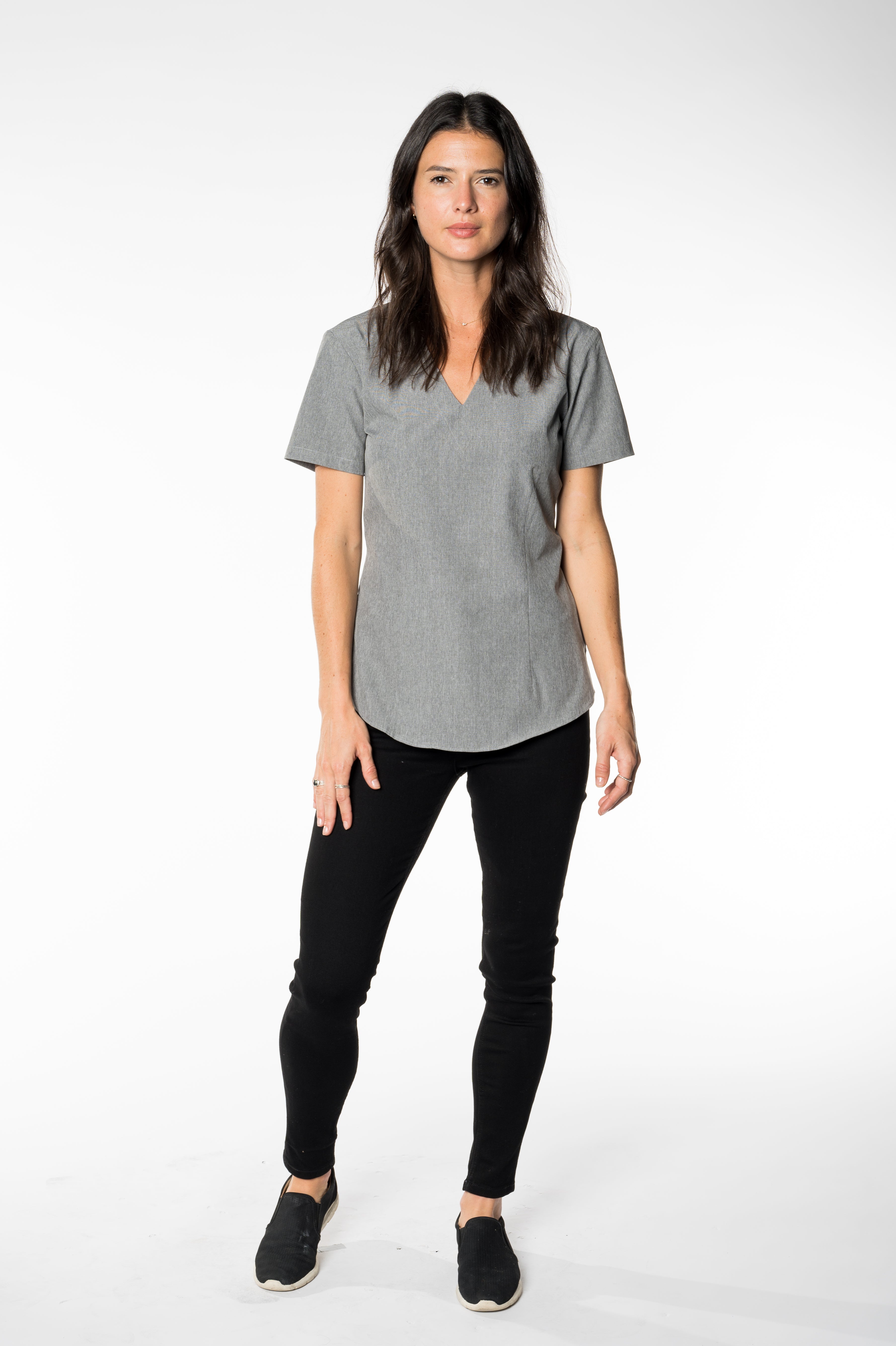 Women's Grey V-Neck Polo T-shirt
