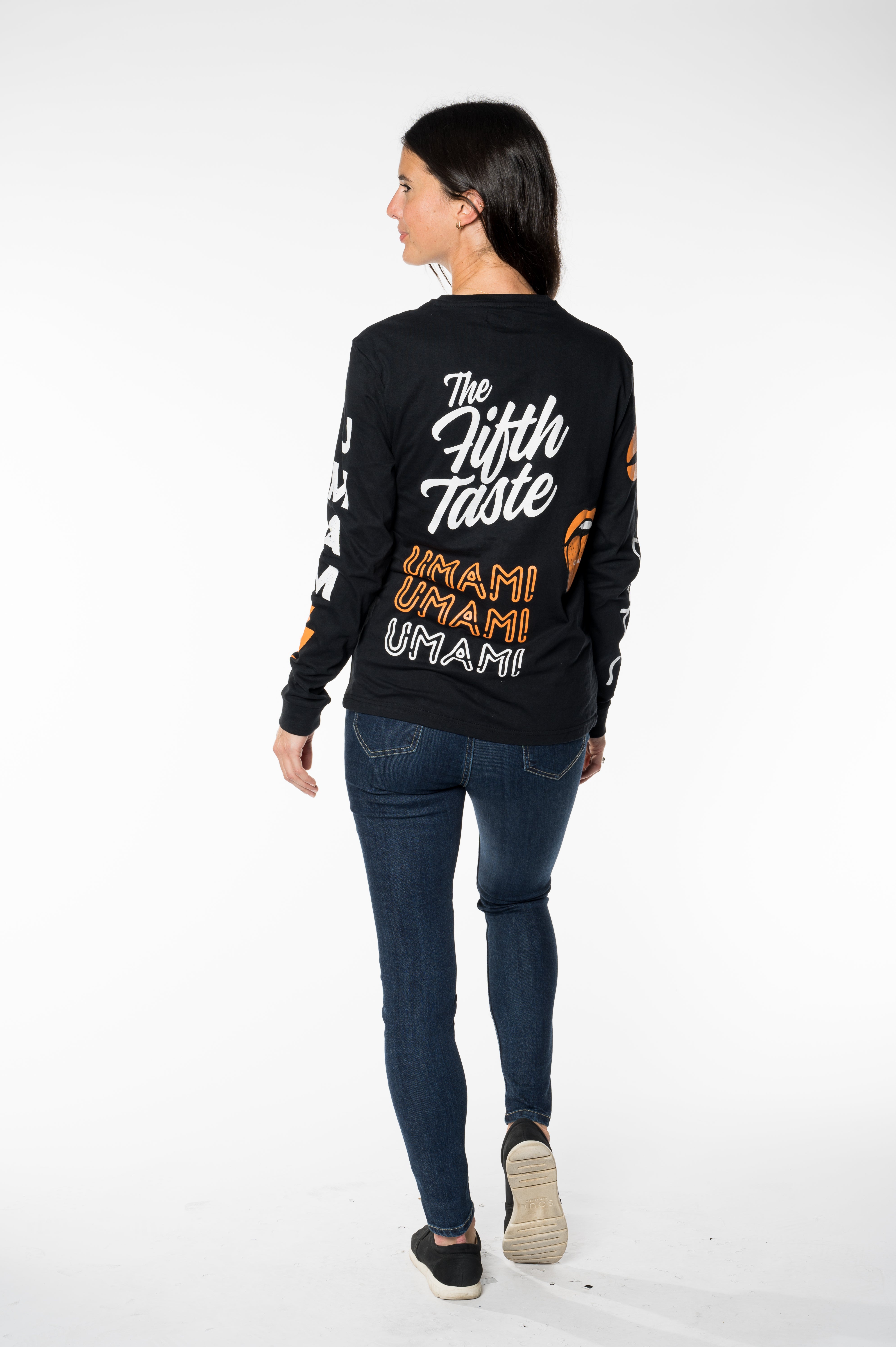 Women's Long Sleeve Graphic T-Shirt – Bold Artistic Print in Black