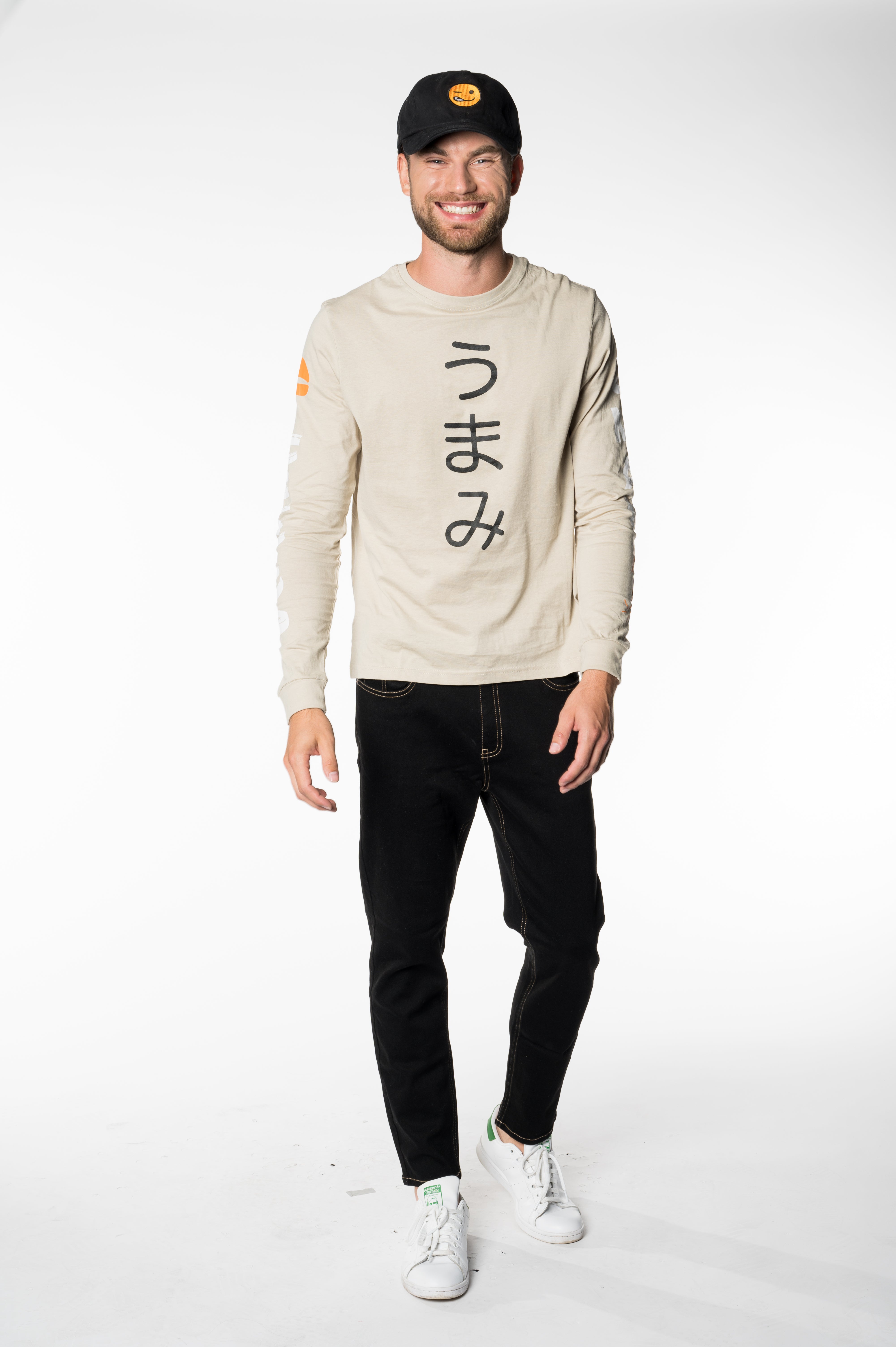 Men’s Beige Long Sleeve  T-Shirt with Print