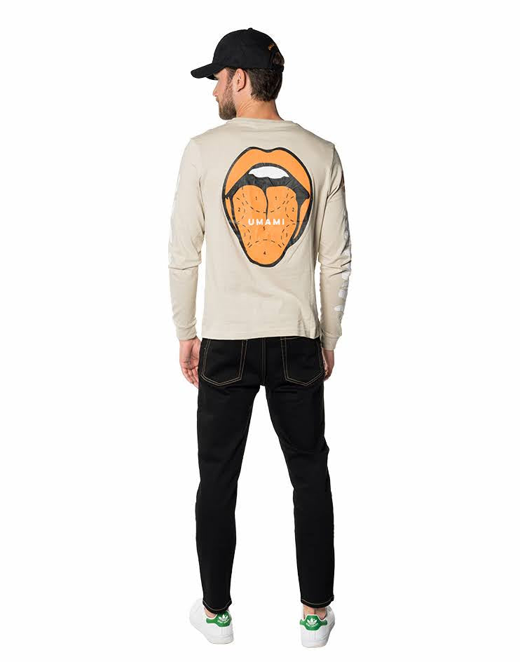 Men’s Beige Long Sleeve T-Shirt with Print