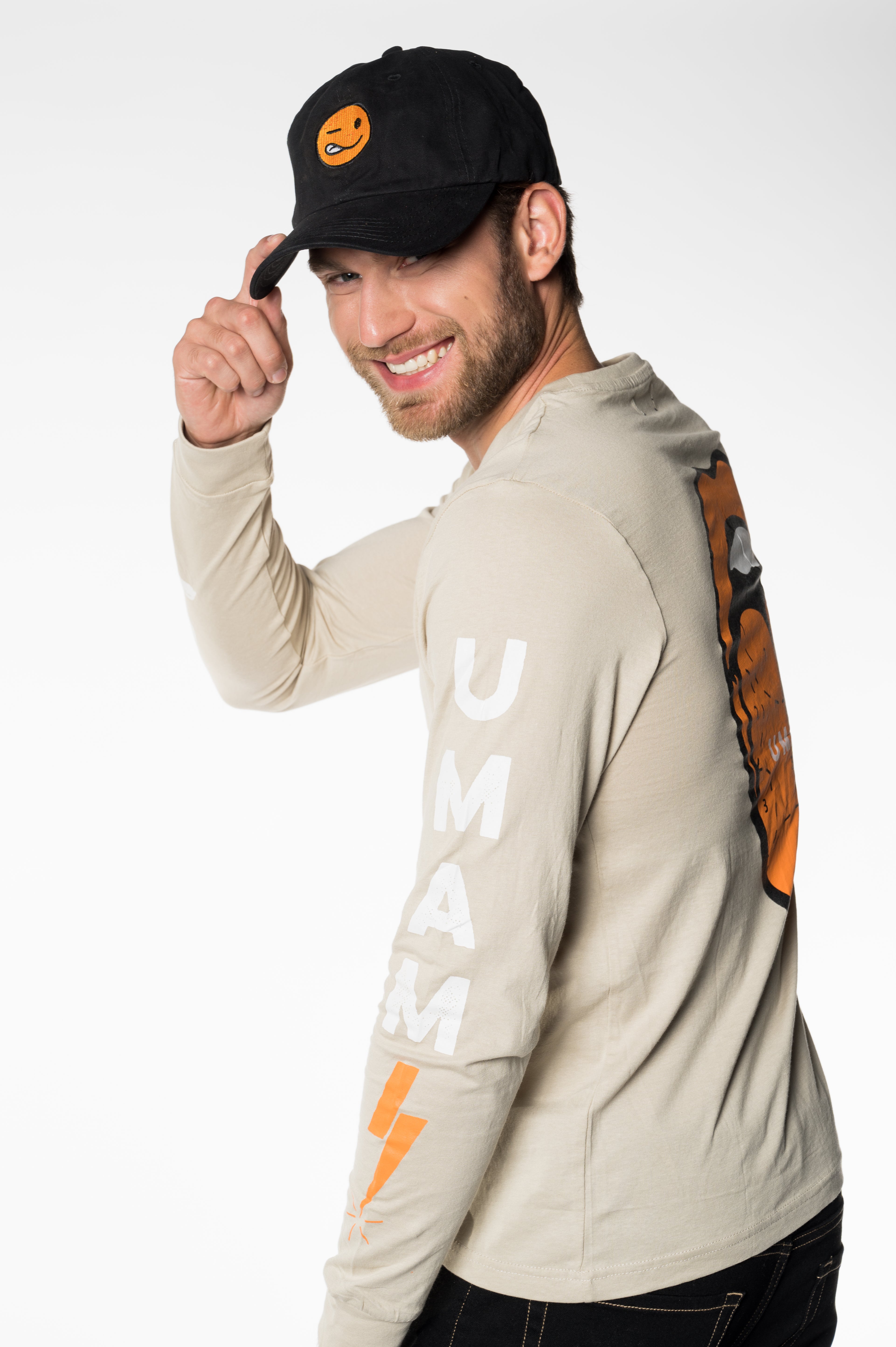 Men’s Beige Long Sleeve  T-Shirt with Print