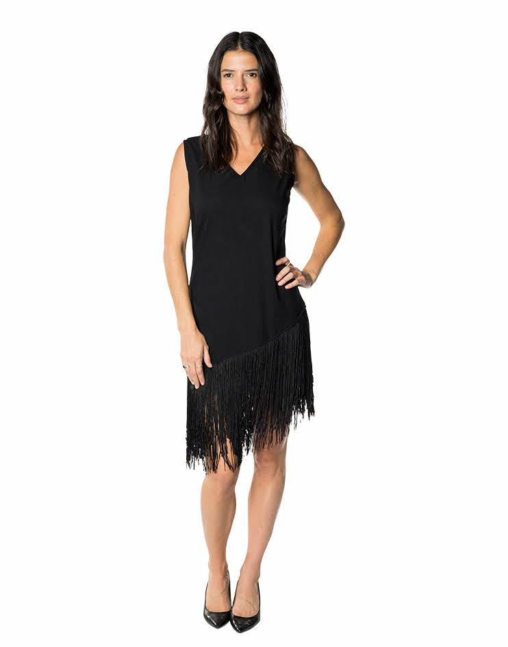 Sleek Black Fringe Dress