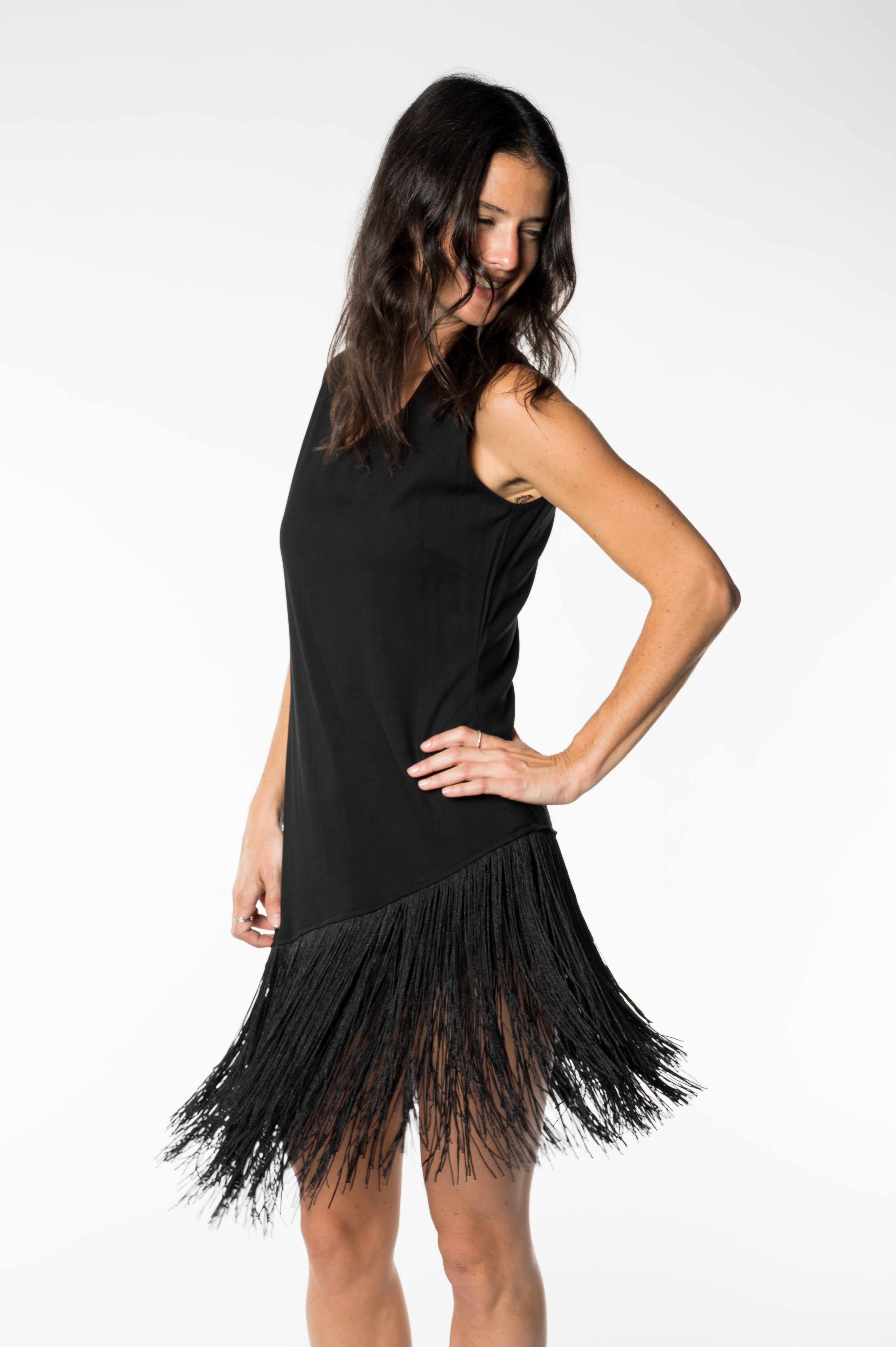 Sleek Black Fringe Dress