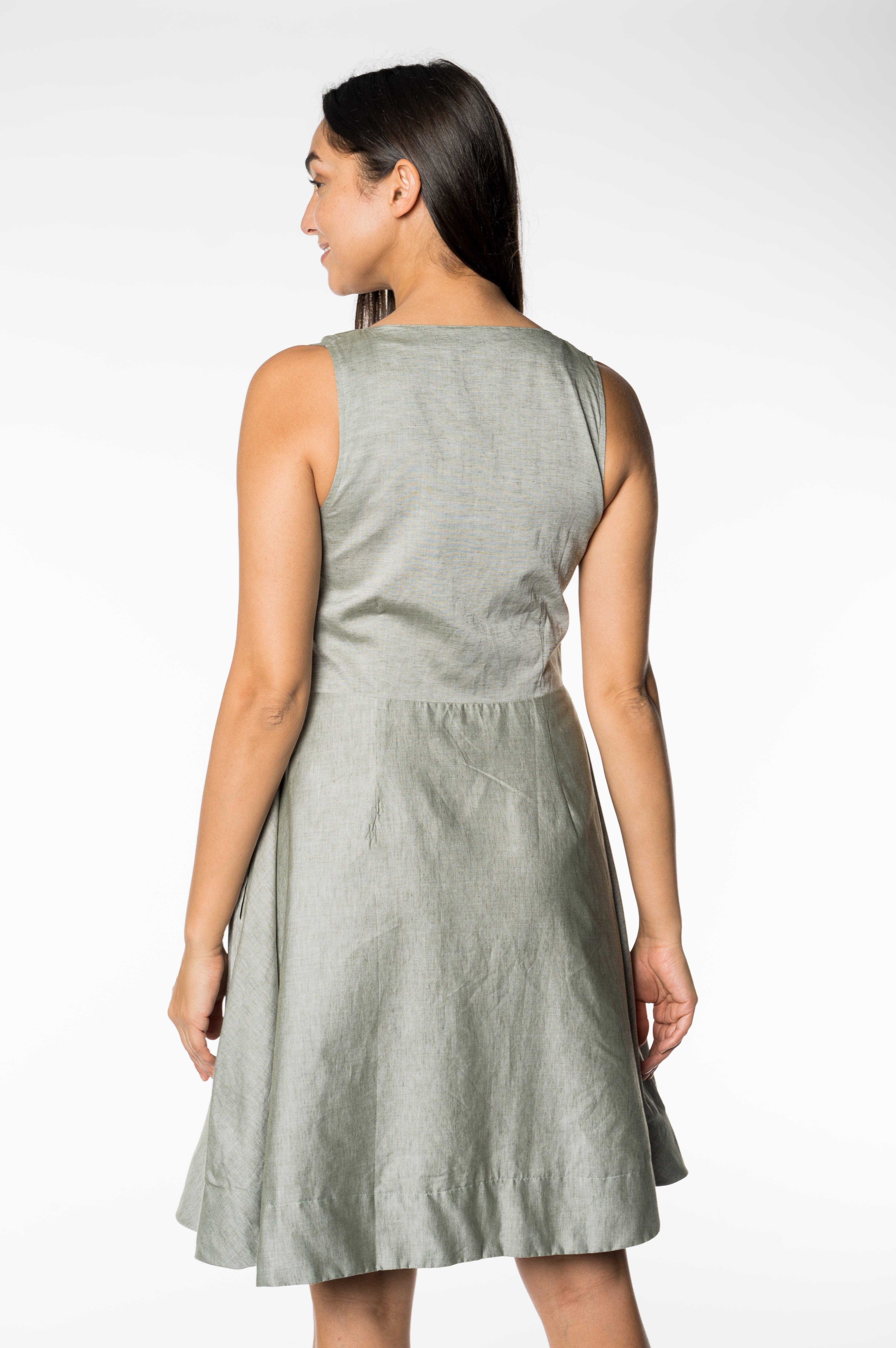 Casual Sage Green Button-Front Dress