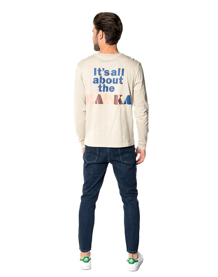 Men's Long Sleeve  Beige Graphic Tee