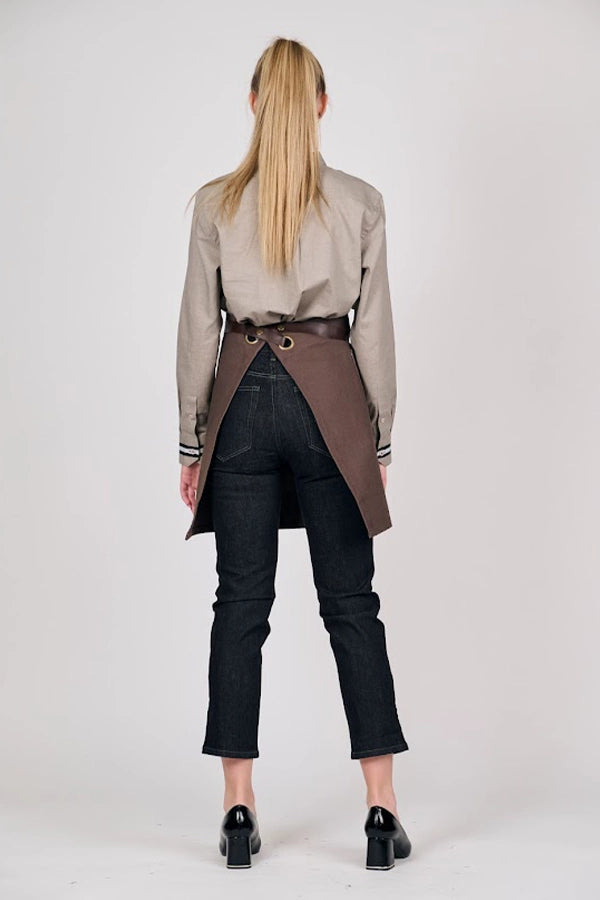 Brown Waist Apron with Leather Tie