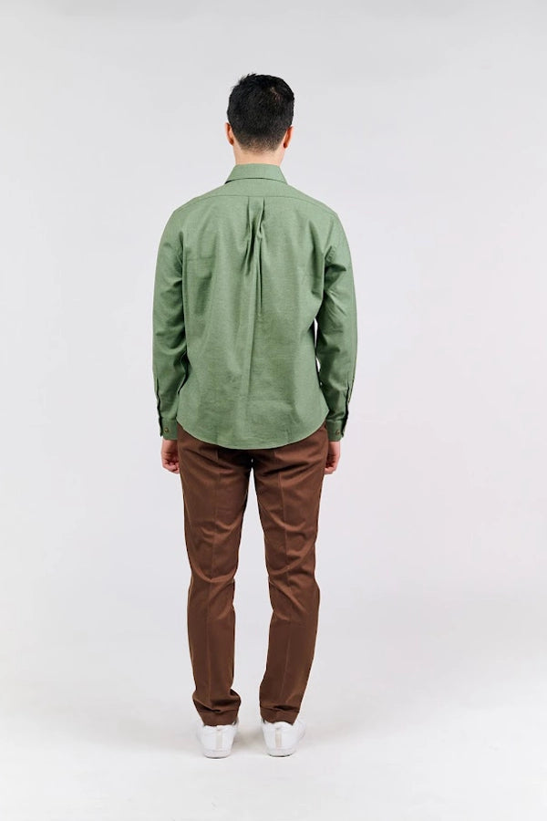 Green Pleated Front Button-Up Shirt
