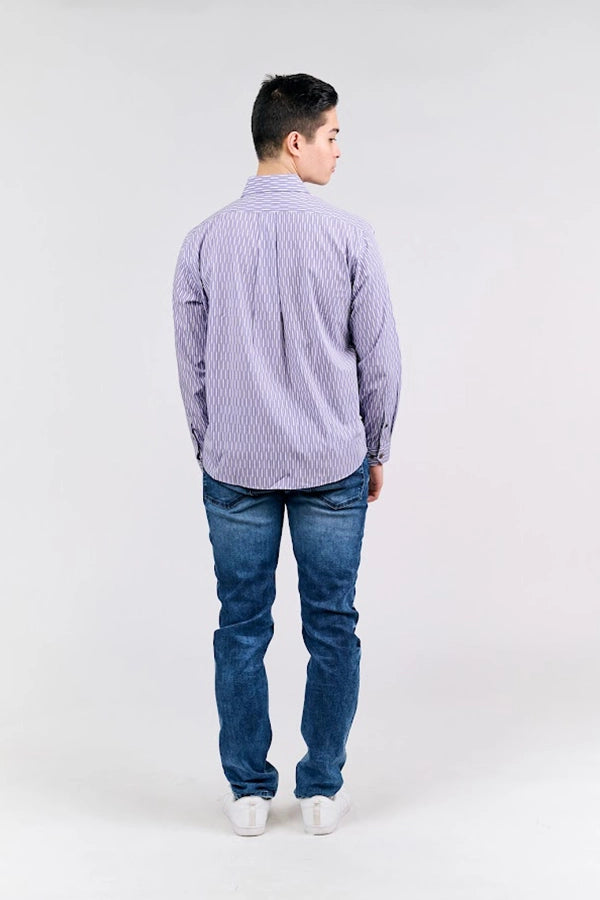 Casual Purple Striped Button-Up Shirt