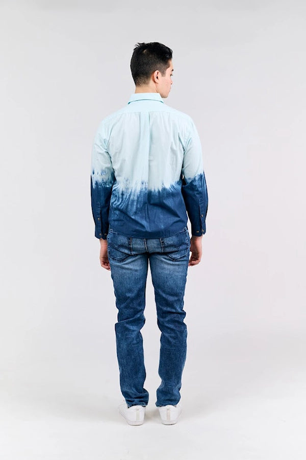 Men's Sky Blue Ombre Long-Sleeve Shirt