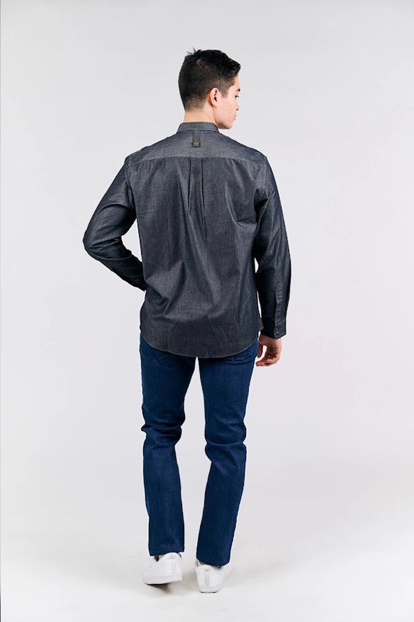 Men's Dark Denim Long- Sleeve Button-Up Shirt