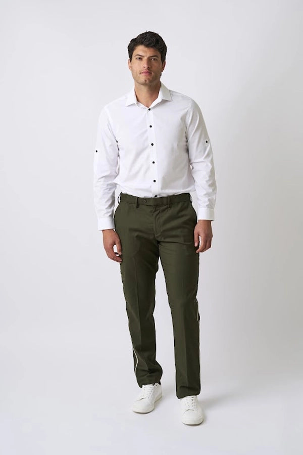 Men's Classic White Dress Shirt with Black Buttons