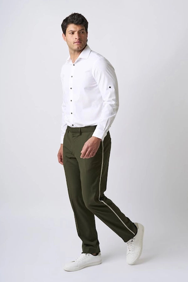 Men's Classic White Dress Shirt with Black Buttons