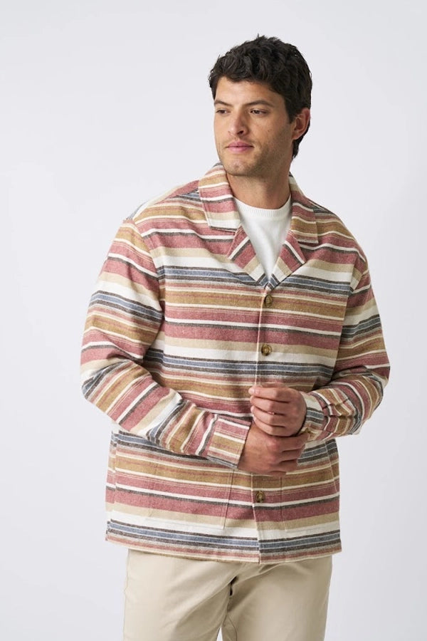Men's Striped Chore Coat in Earth Tones