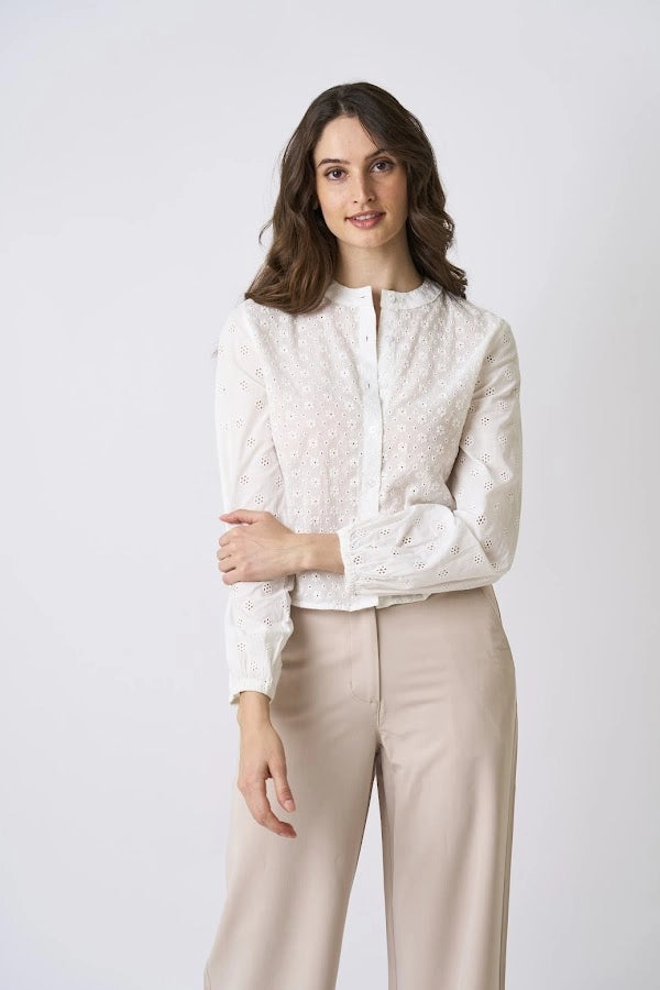 Women’s Long Sleeve Eyelet Embroidery Blouse