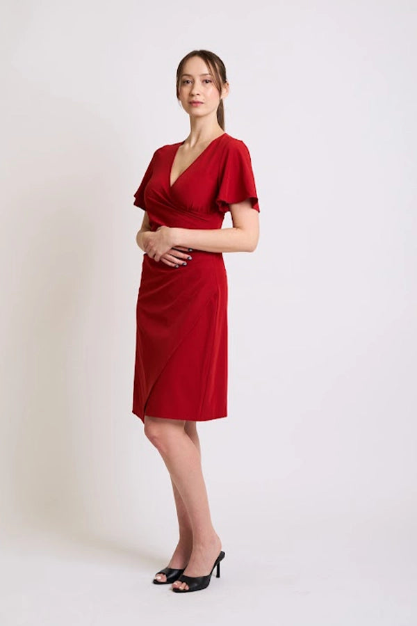 Classic Red Wrap Dress with Flutter Sleeves