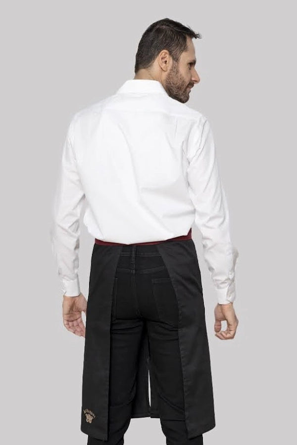 Black Bistro Apron with Burgundy Waist Tie