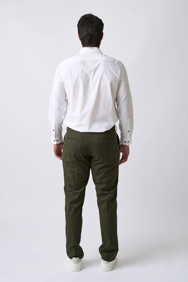 Men's Classic White Dress Shirt with Black Buttons