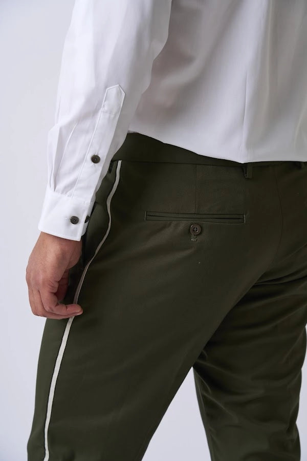 Men's Olive Green Trousers with Contrast Piping