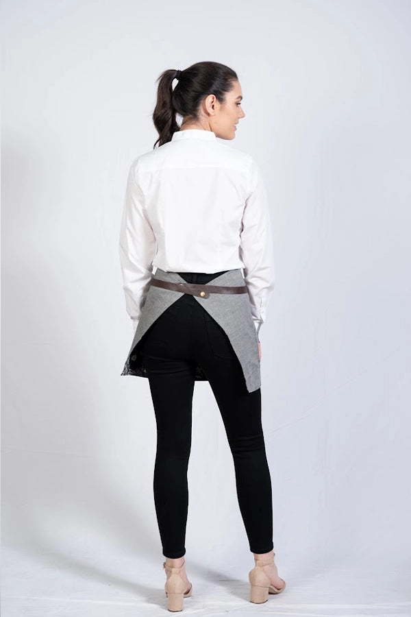 Premium Half Waist Apron – Light Grey with Leather Tie