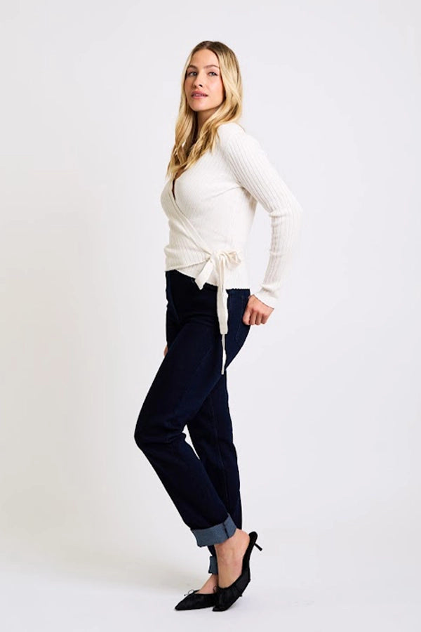 Elegant Ribbed Wrap Top in Ivory
