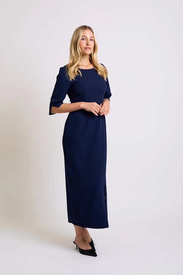 Elegant Navy Midi Dress with Side Slit