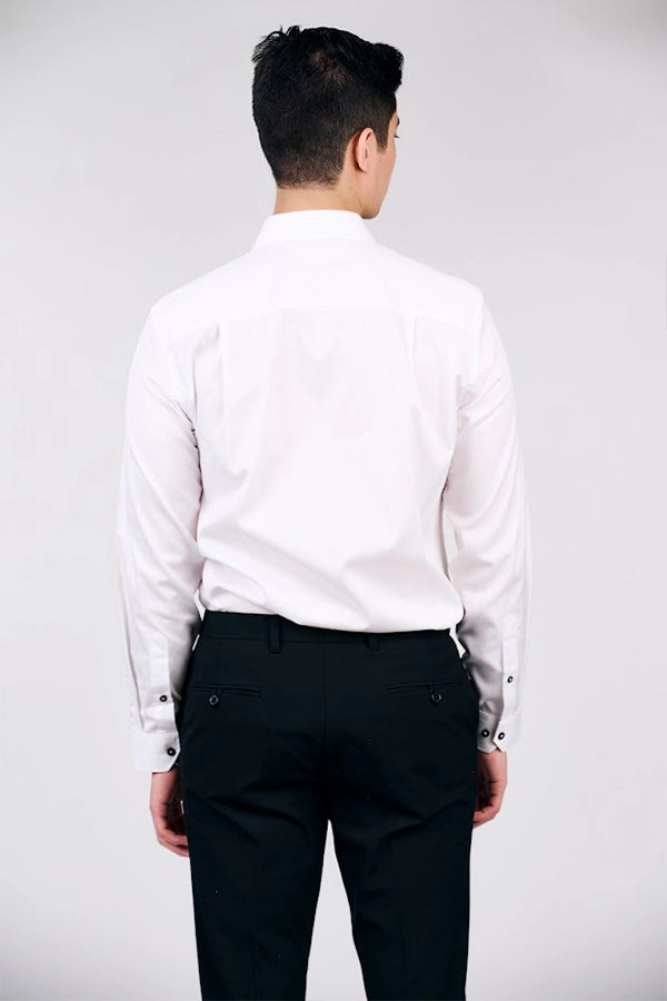 Classic White Long Sleeve Shirt with Contrasting Collar