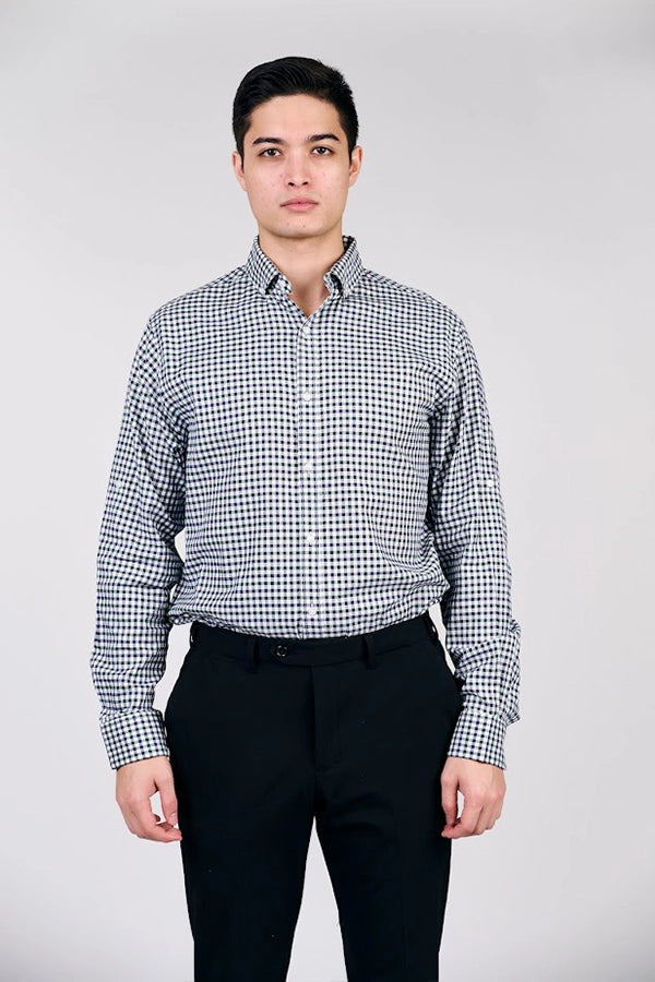 Classic Black-and-White Checkered Button-Down Shirt