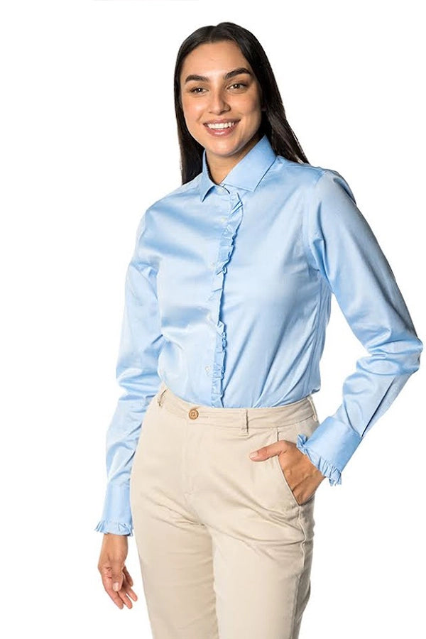 Light Blue Ruffle-Trim Shirt