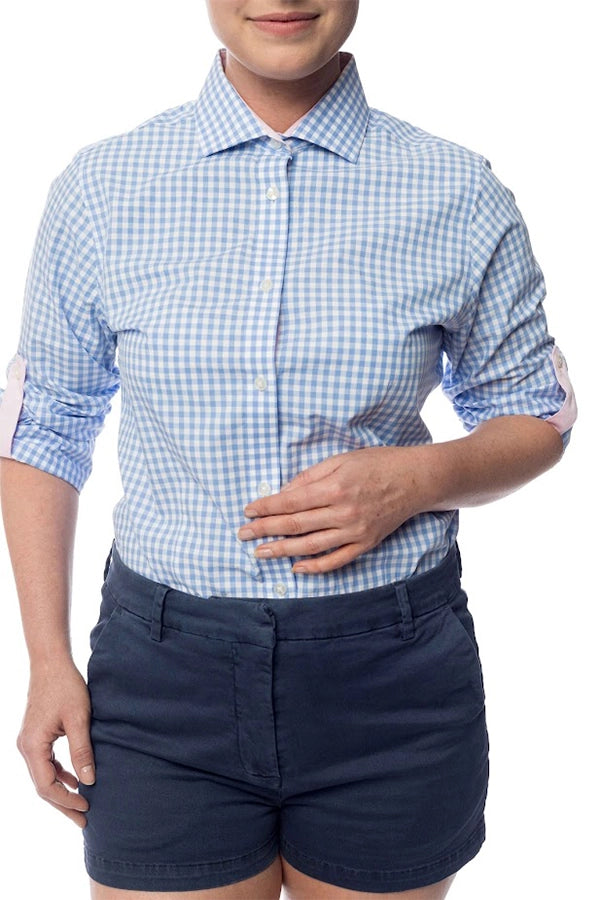 Blue Gingham Roll-Up Sleeve Shirt