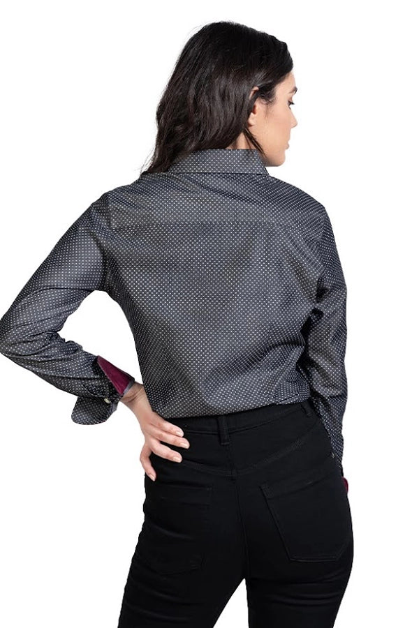 Women's Black Polka Dot Shirt with Contrasting Cuffs