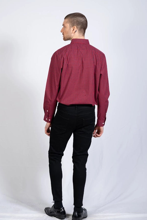 Men's Red Checked Button-Up Shirt
