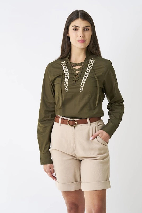 Women’s Embroidered Lace-Up Top