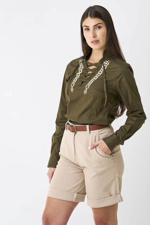 Women’s Embroidered Lace-Up Top