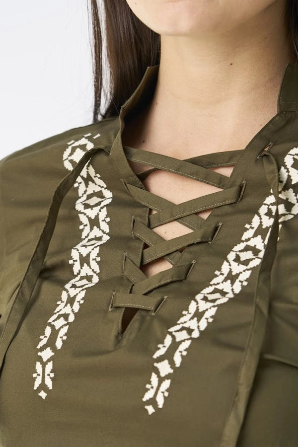 Women’s Embroidered Lace-Up Top