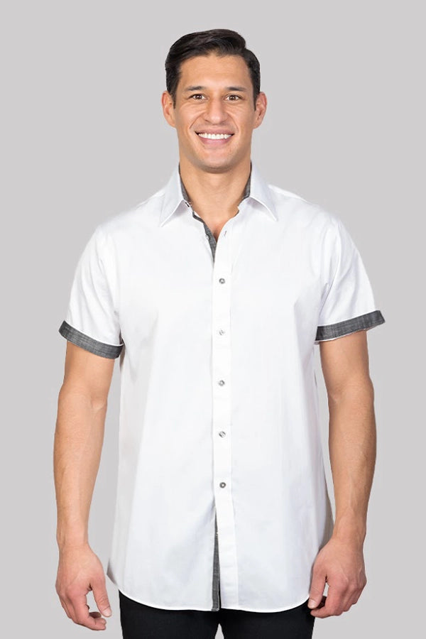 Men's White Short-Sleeve Shirt with Contrast Trim