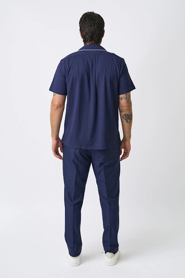 Men’s Navy Camp Collar Shirt with Contrast Piping