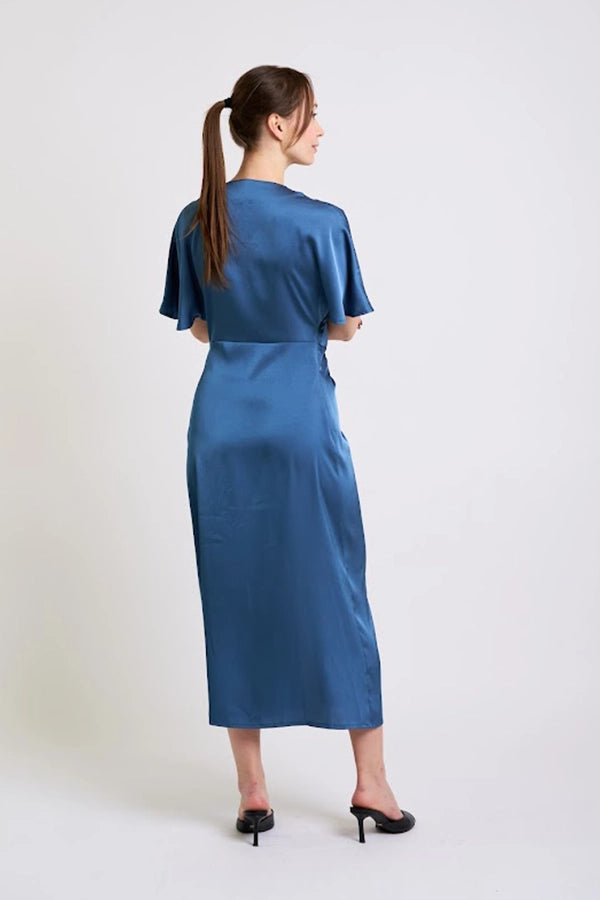 Elegant Teal Satin Midi Dress