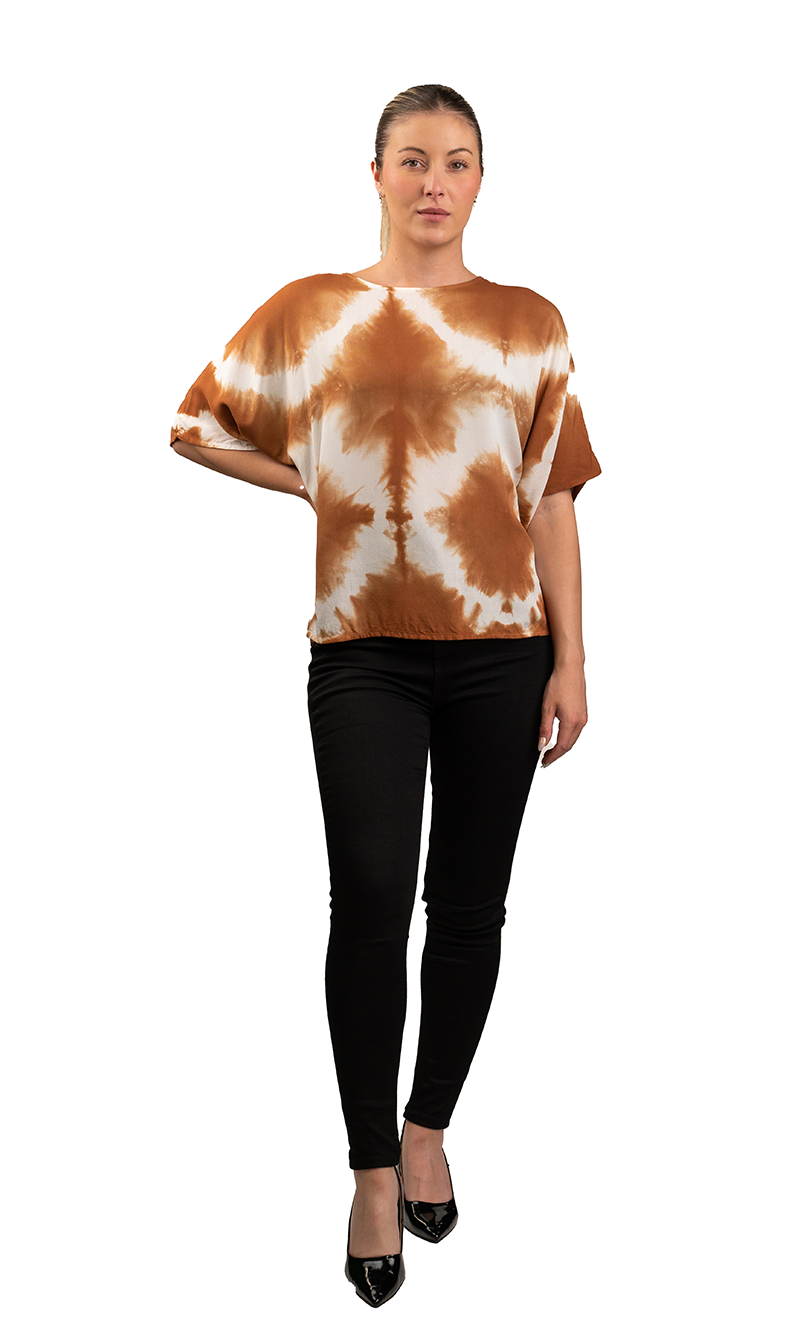 Brown & White Tie-Dye Oversized Top