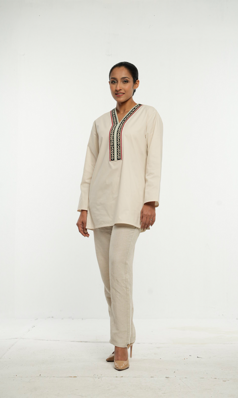 Elegant Beige Tunic with Embroidered Detailing