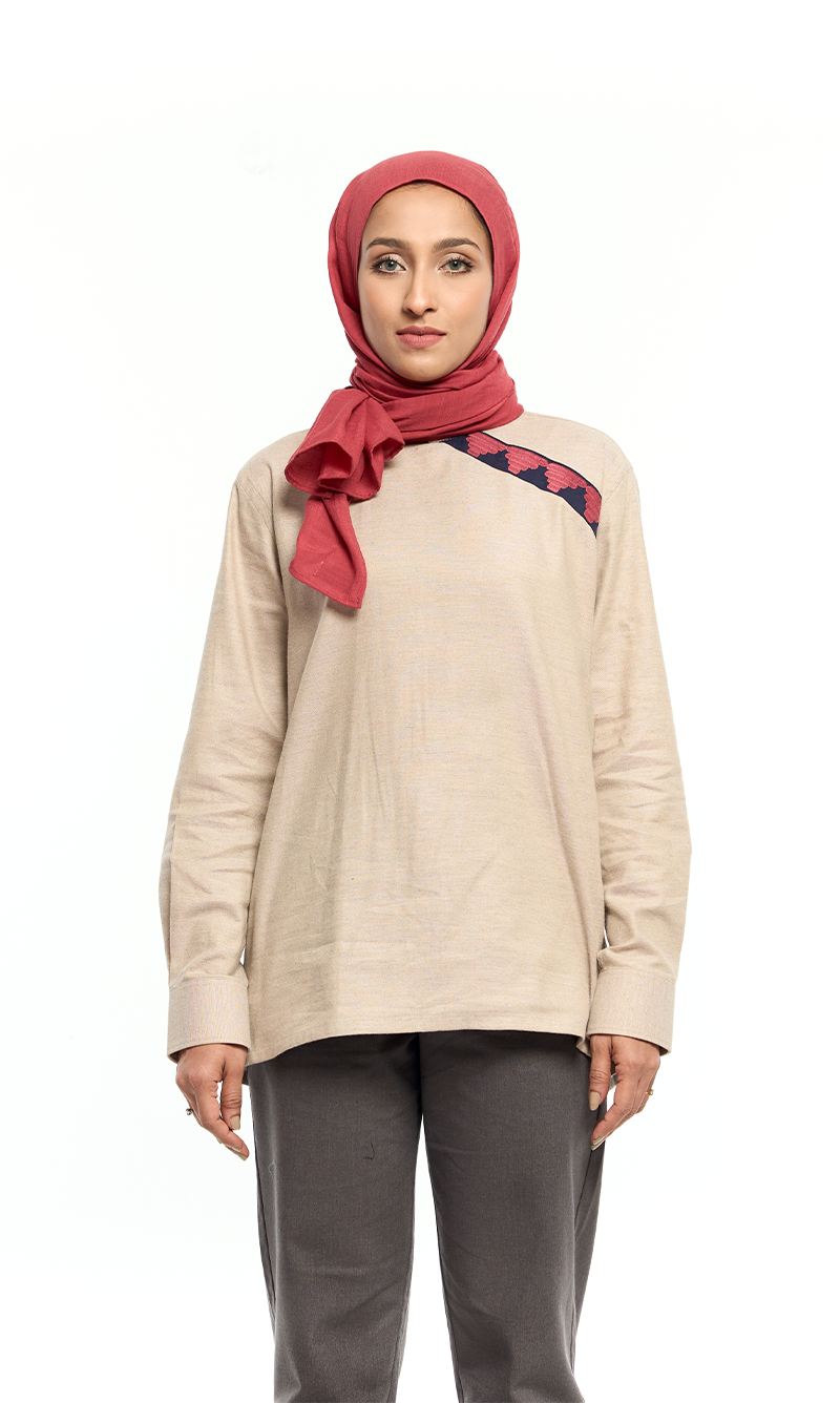 Elegant Beige Tunic with Subtle Embroidery