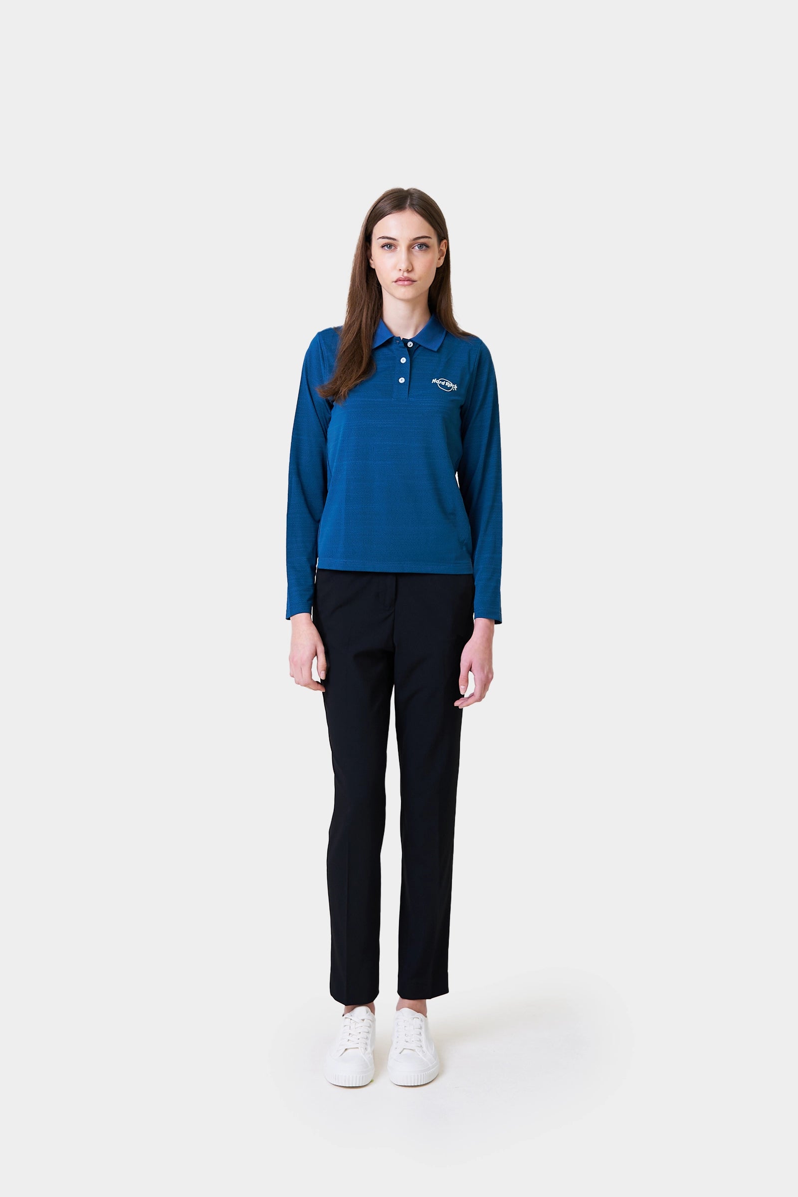 Server Winter Female Teal Long Sleeve Polo Shirt With Logo Print on Chest