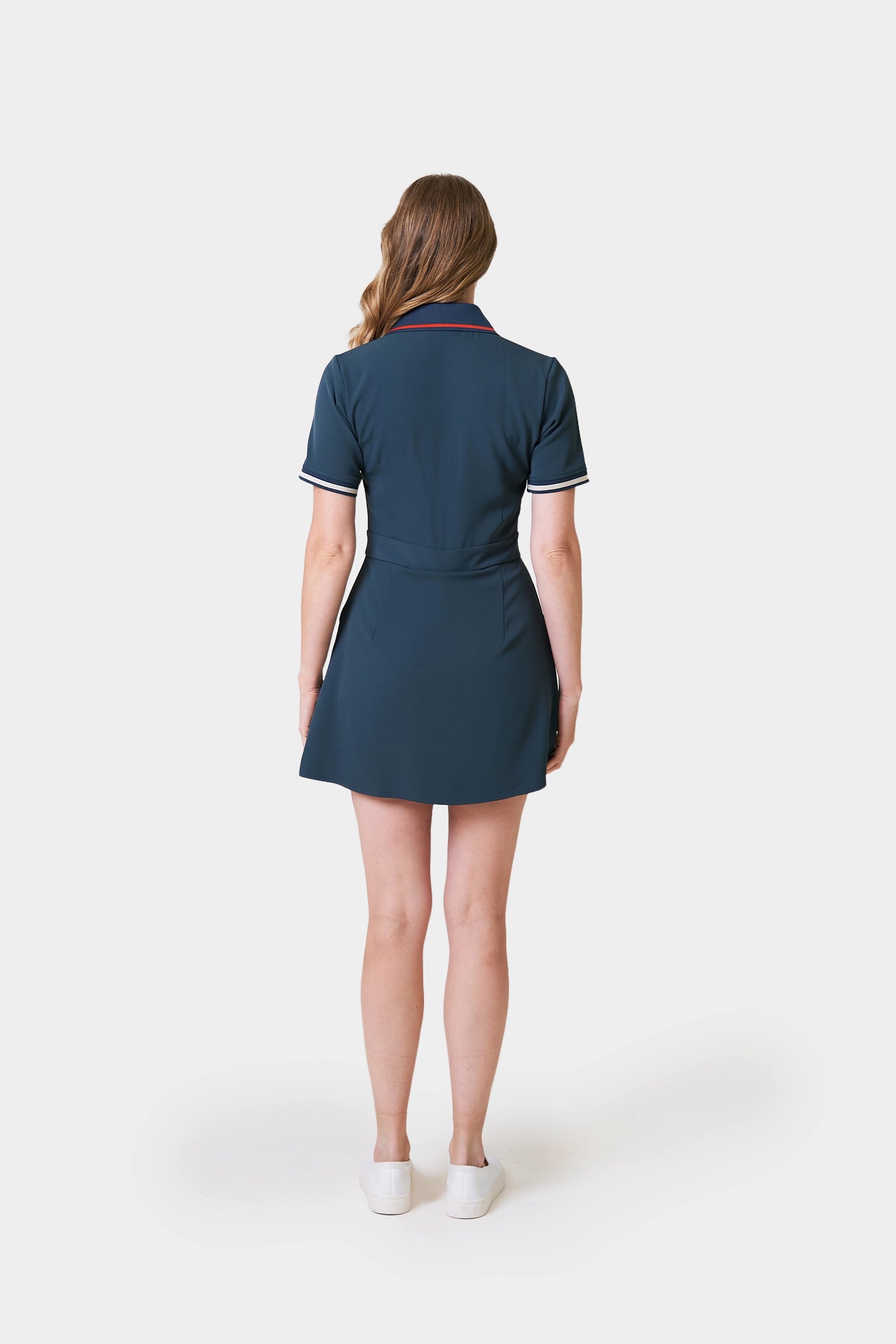 Hostess Summer Female Teal Short Sleeve Polo Dress With Front Zipper Closure And Logo Print on Chest
