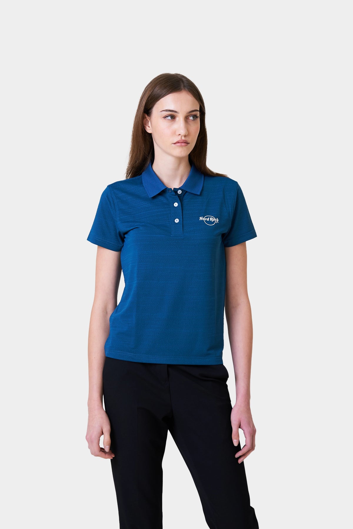 Server Summer Female Teal Short Sleeve Polo Shirt With Logo Print On Chest