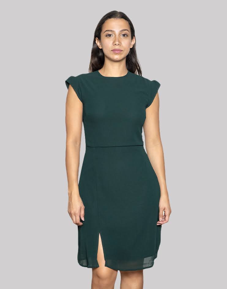Elegant Green Midi Dress  with Cap Sleeves