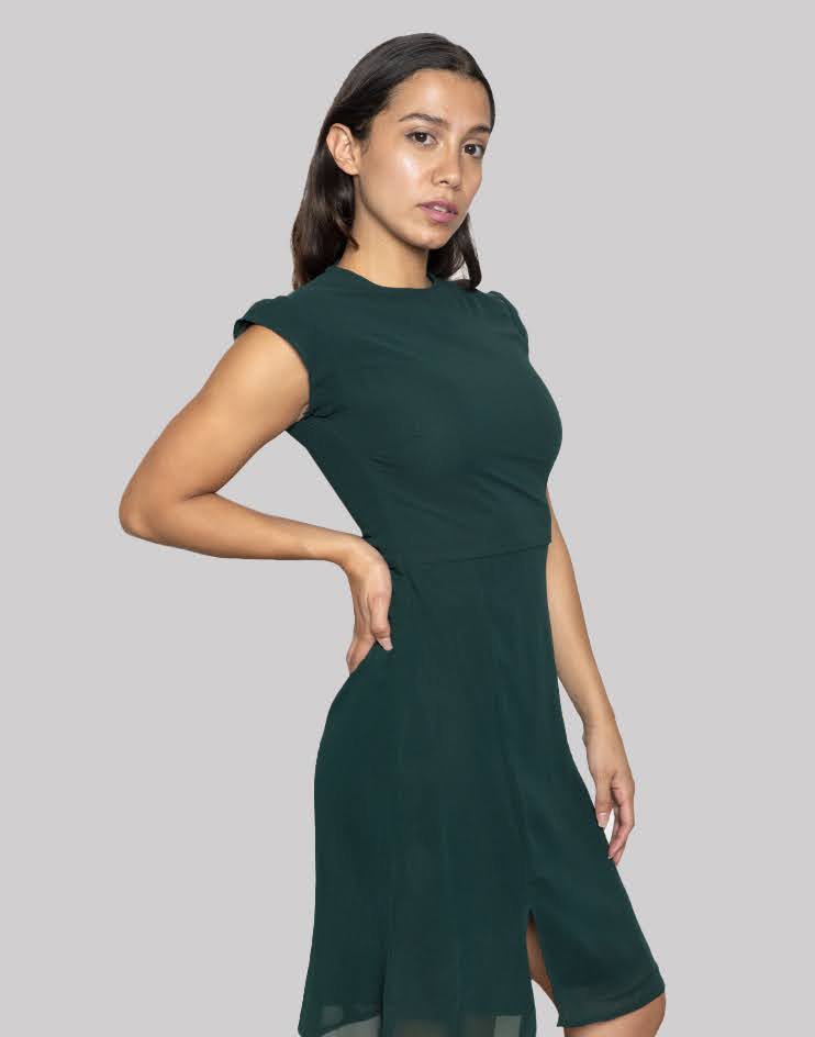 Elegant Green Midi Dress  with Cap Sleeves
