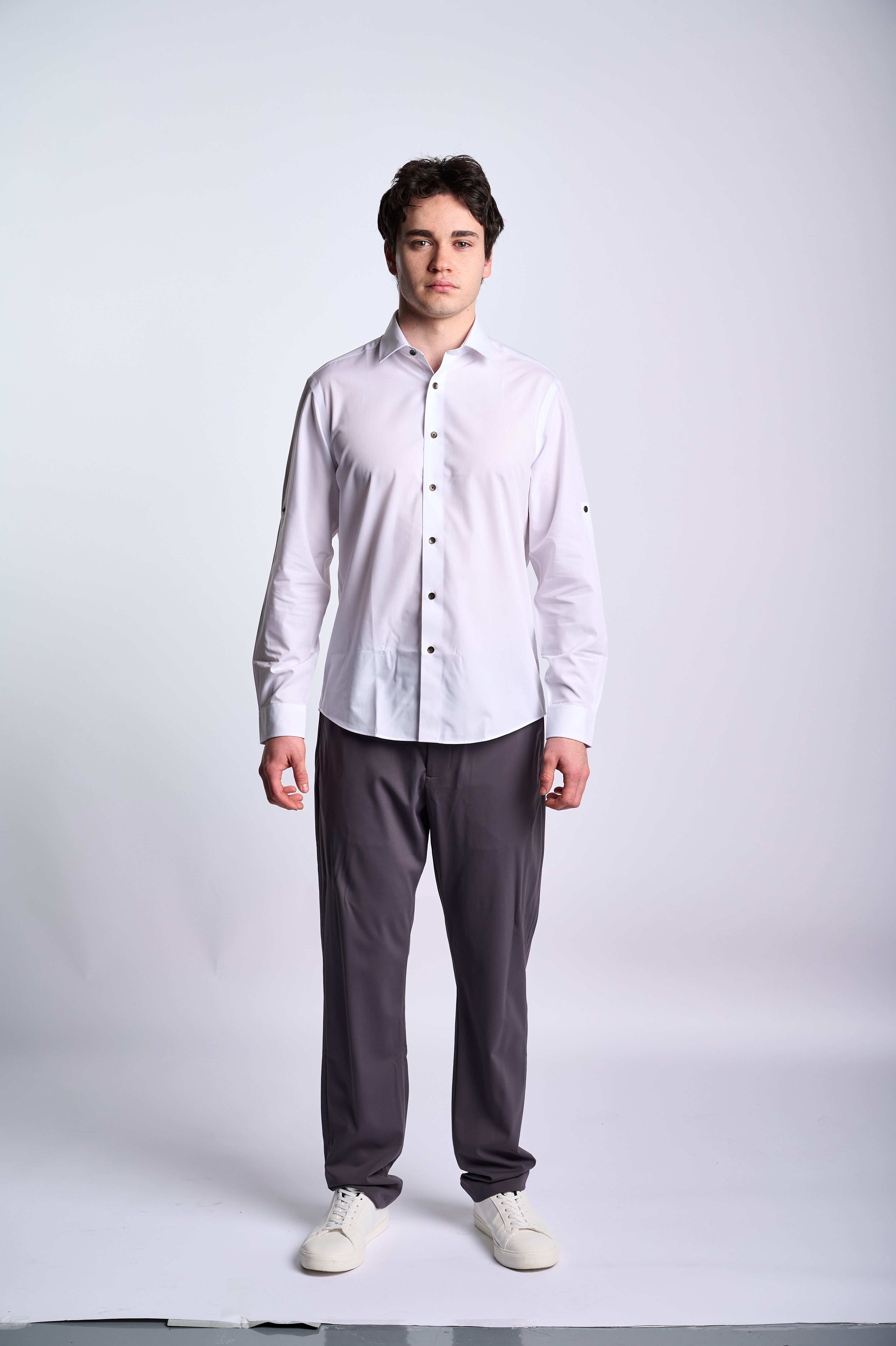 Full sleeve white Shirt with contrast buttons